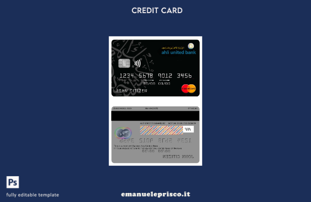 modello di carta mastercard bancaria Bahrain Ahli United in stile verificato